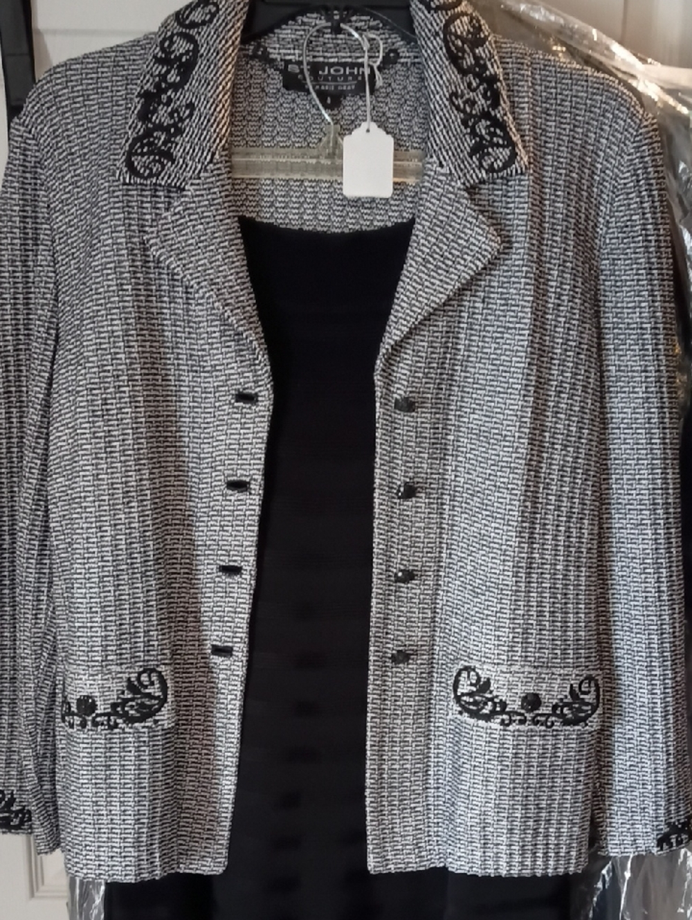 St. John Couture -Black and White Tweed Embroidered Jacket